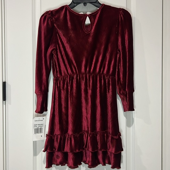 RARE EDITIONS BURGUNDY LONG SLEEVE VELVET DRESS - Picture 7 of 7